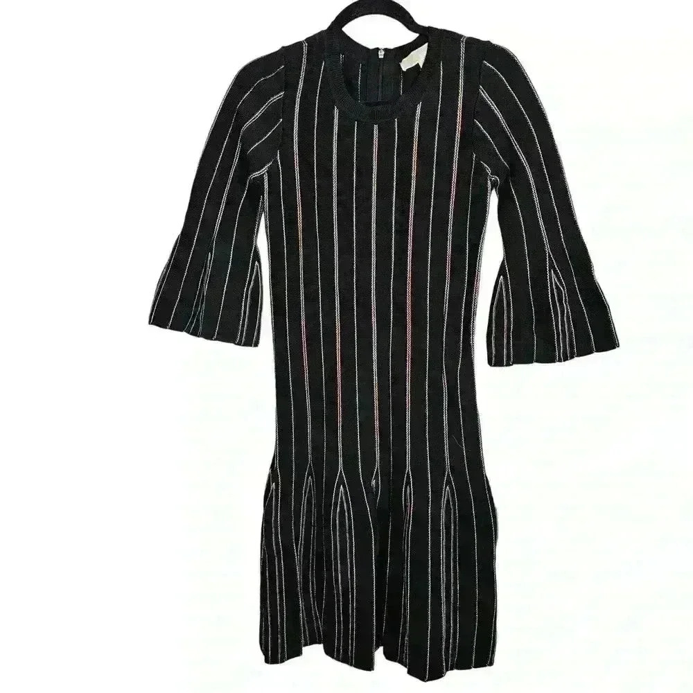 Michael Kors Black Gold Striped Dress with pleats 3/4 Sleeves‎